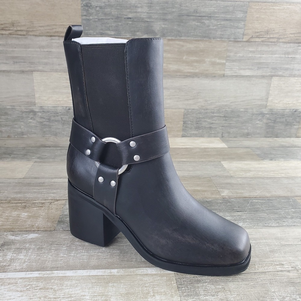 The Drop Stevens Womens Chelsea Boots Sz 7 Black Side Zip Block Heel Square Toe
